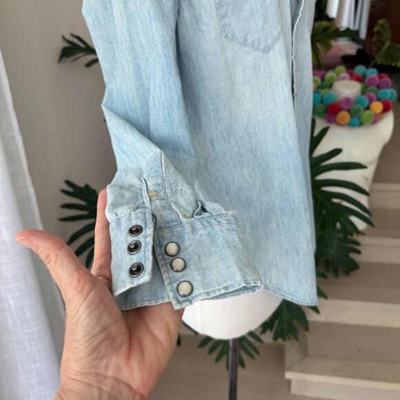 Polo Pearl Snap Denim Shirt with Flag Details Medium M - Picture 3 of 12